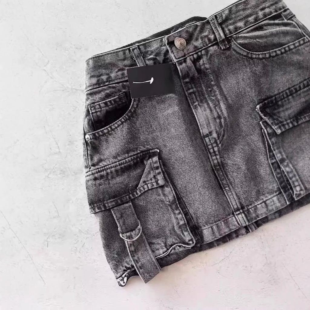 Cargo Denim Mini Skirt