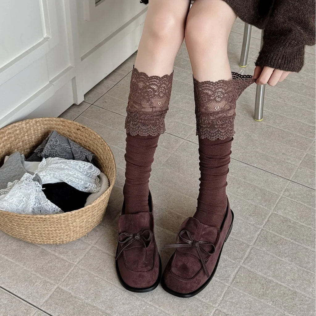 Lace Trim Knee High Socks