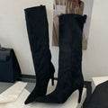 Suede Pointed Knee High Boots 🤎