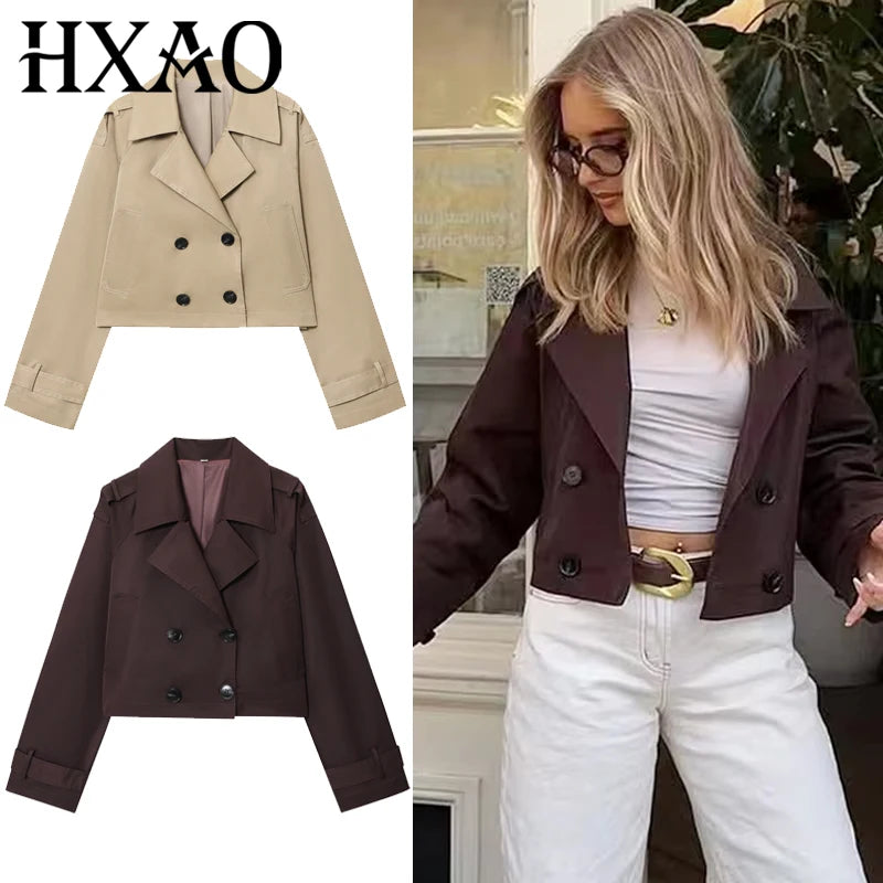 Autumn Chocolate Brown Cropped Trench Coat