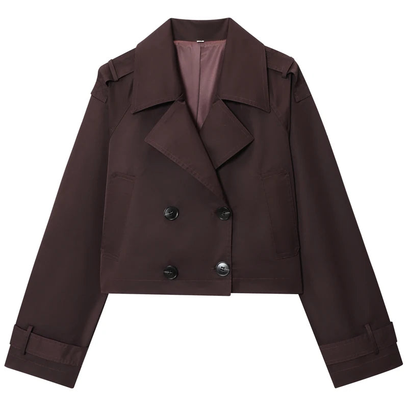 Autumn Chocolate Brown Cropped Trench Coat