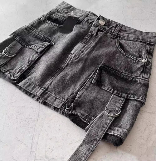 Cargo Denim Mini Skirt