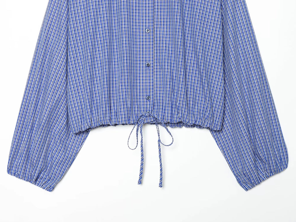 Plaid Shirts Turtleneck Blouse