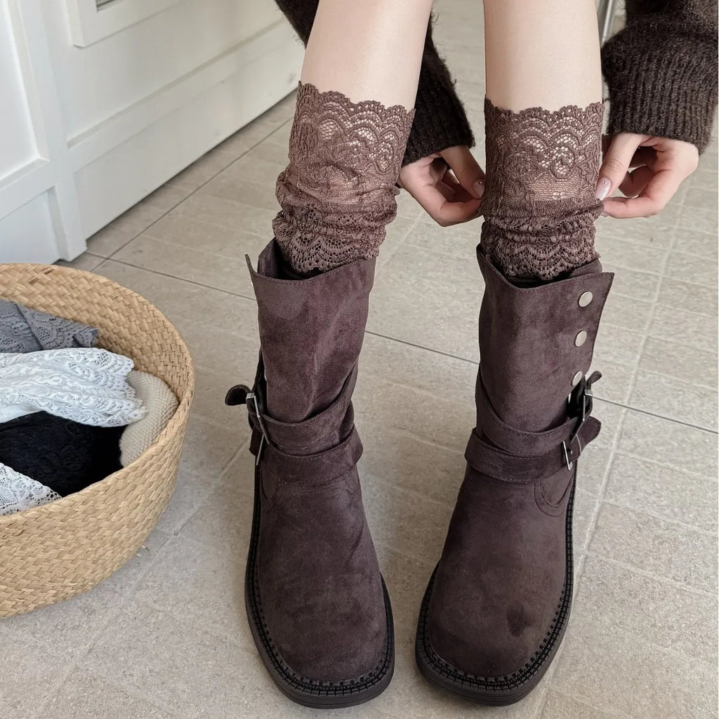 Lace Trim Knee High Socks