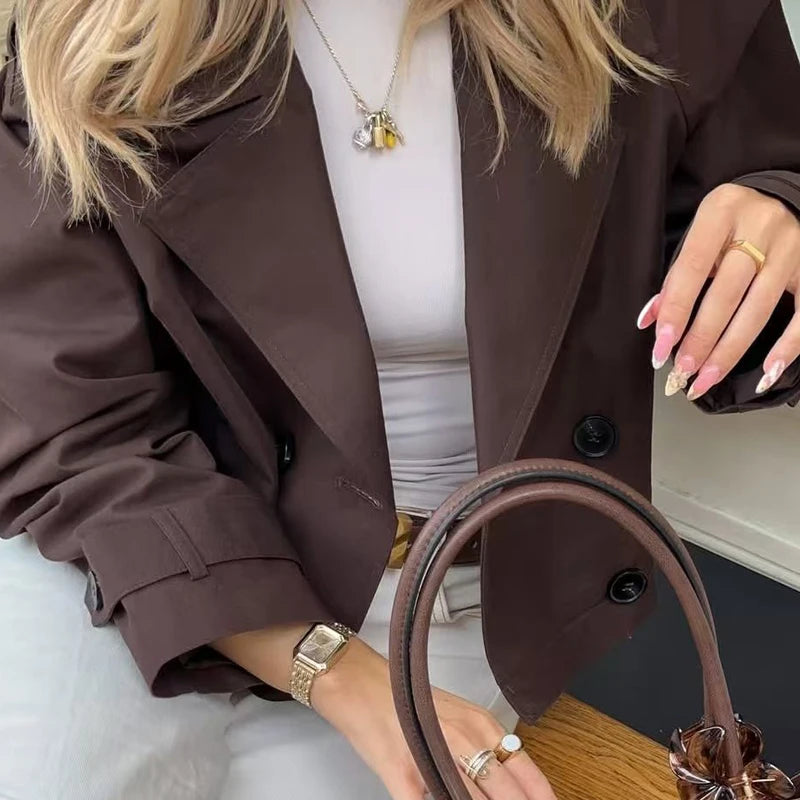 Autumn Chocolate Brown Cropped Trench Coat