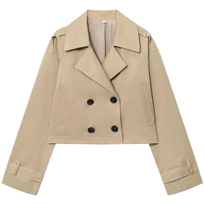 Autumn Chocolate Brown Cropped Trench Coat