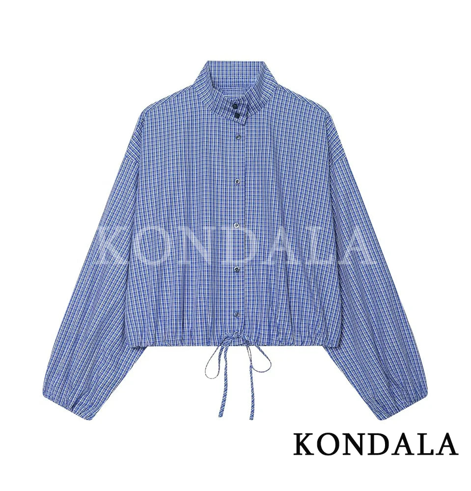 Plaid Shirts Turtleneck Blouse