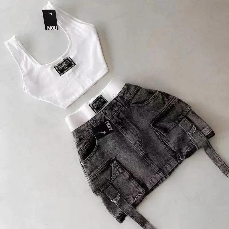 Cargo Denim Mini Skirt