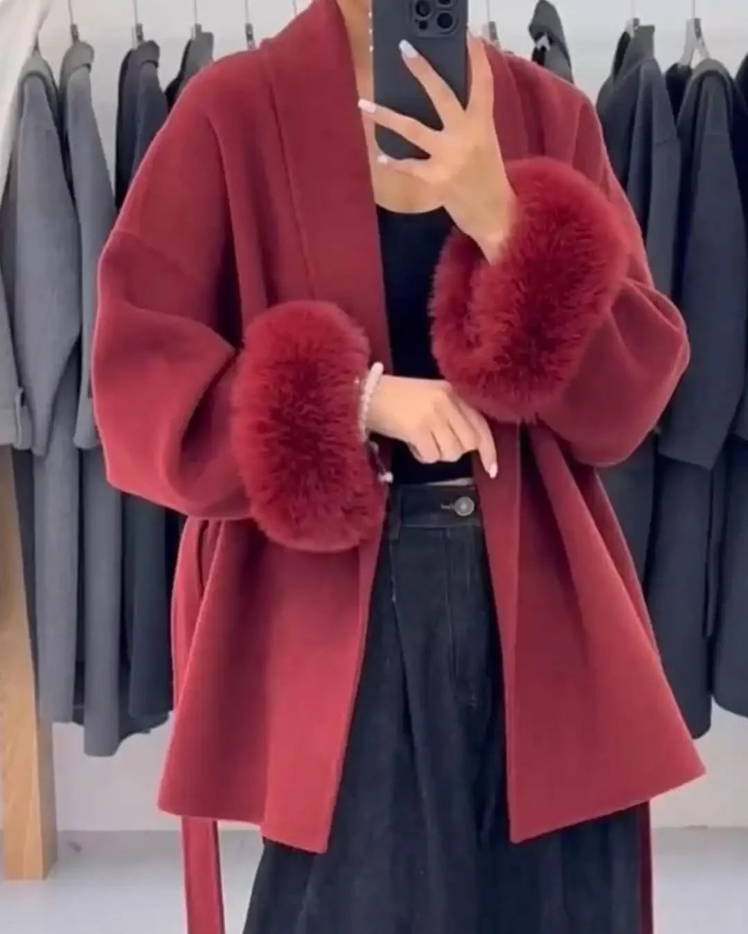 Elegant Lace Up Woolen Overcoat