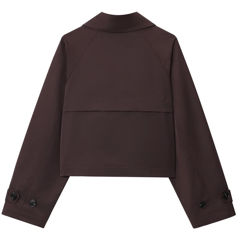 Autumn Chocolate Brown Cropped Trench Coat
