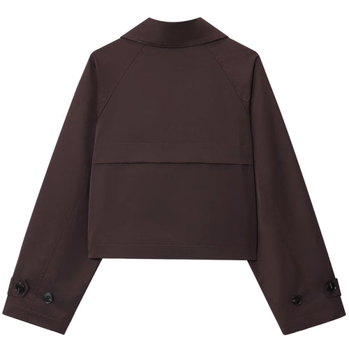 Autumn Chocolate Brown Cropped Trench Coat