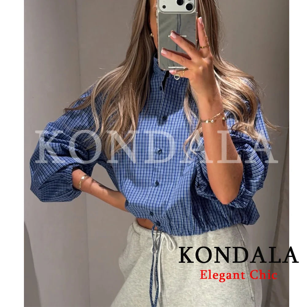 Plaid Shirts Turtleneck Blouse
