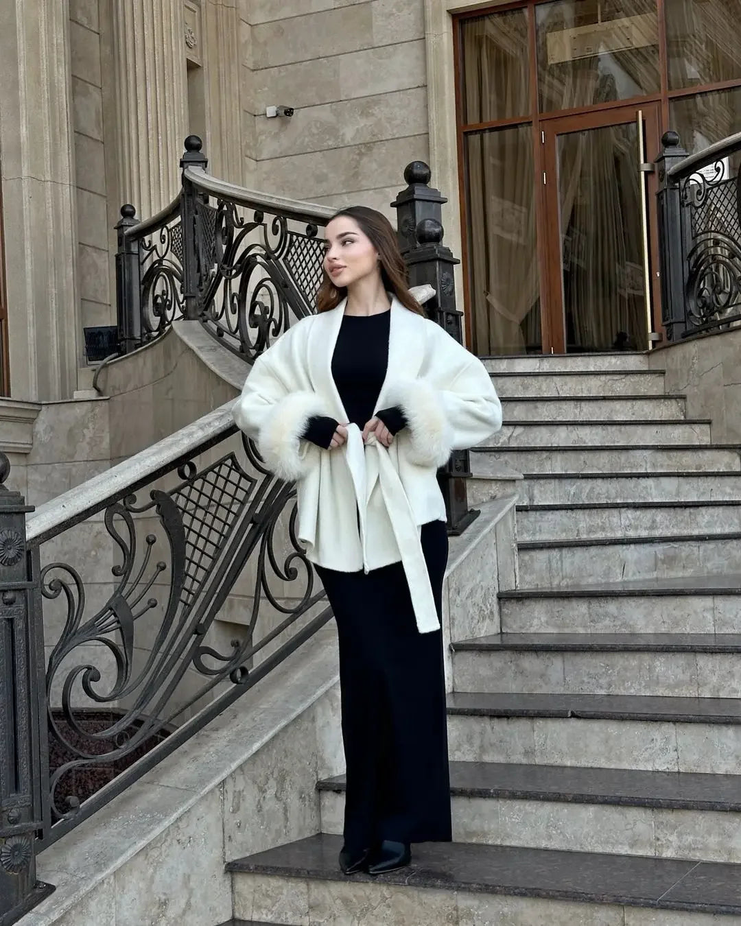 Elegant Lace Up Woolen Overcoat