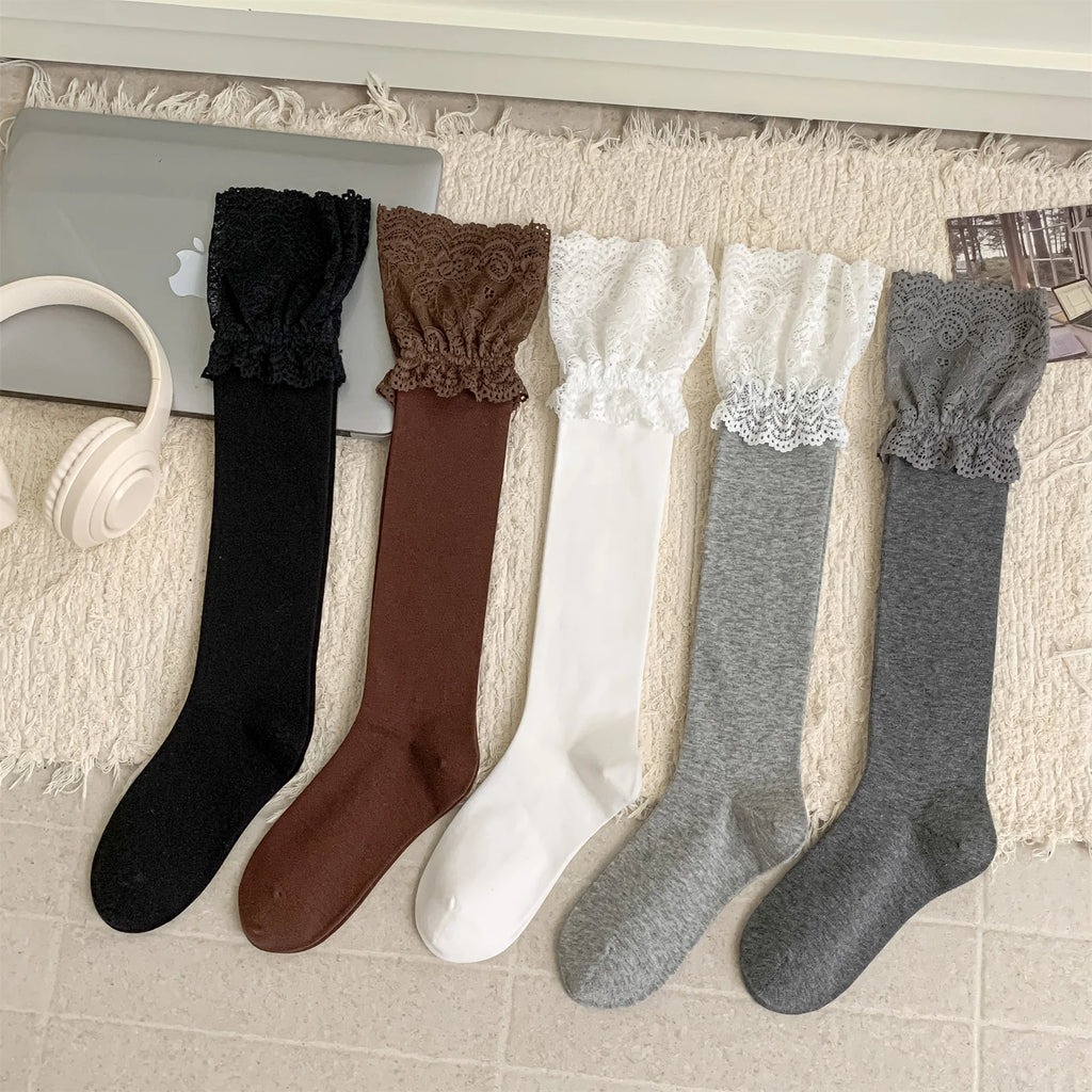 Lace Trim Knee High Socks