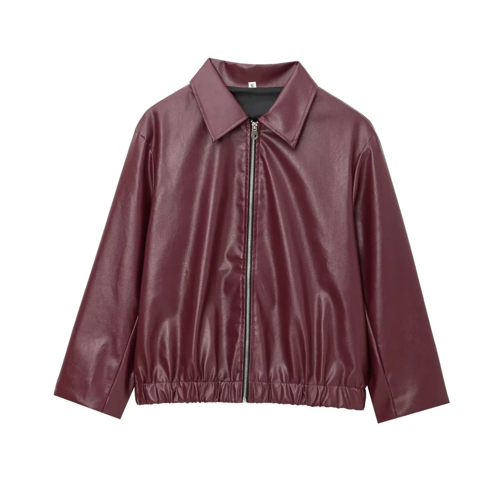 Wine Red Faux Leather Jakcet