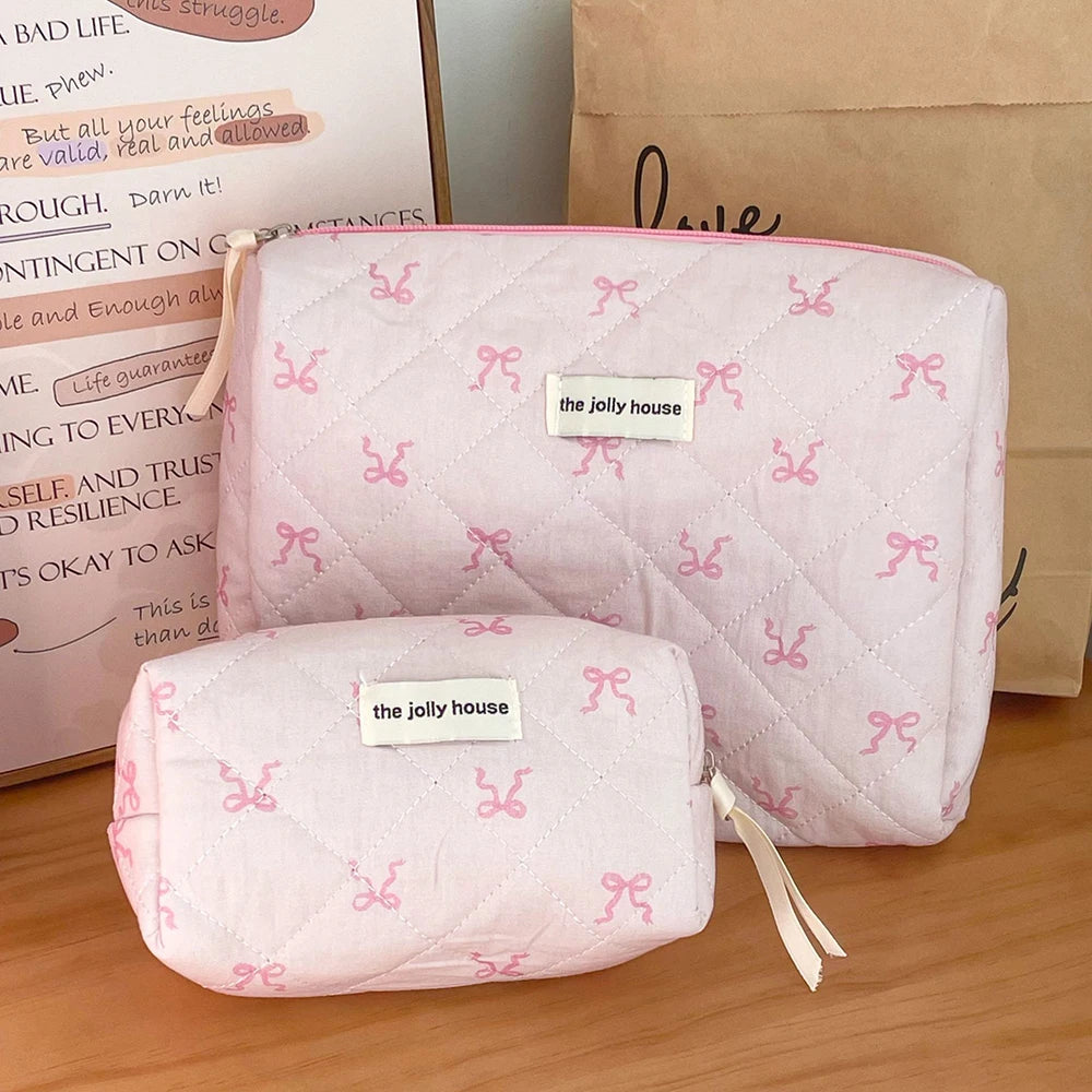Rosa gesteppte Kosmetiktasche mit Schleifen 🎀
