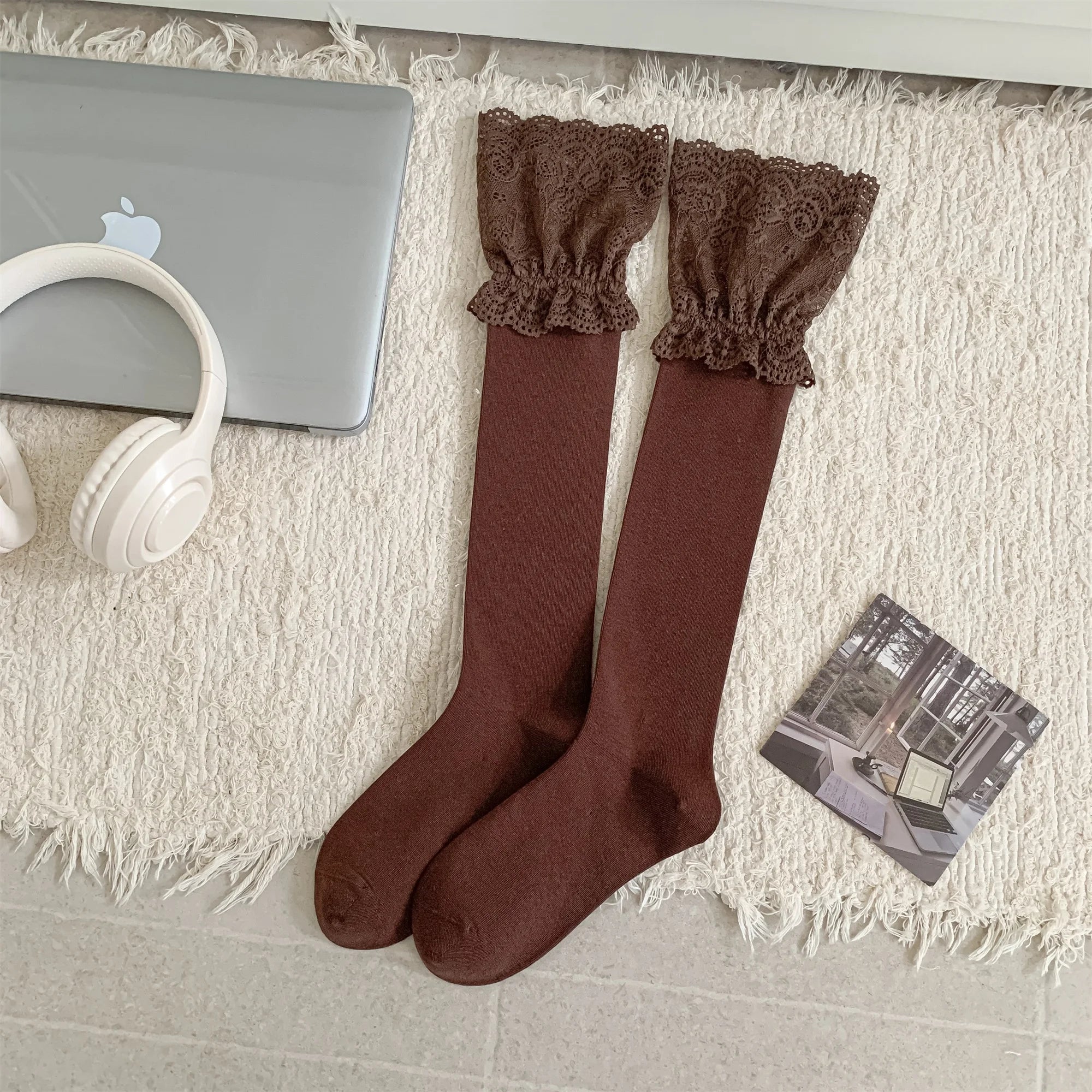 Lace Trim Knee High Socks