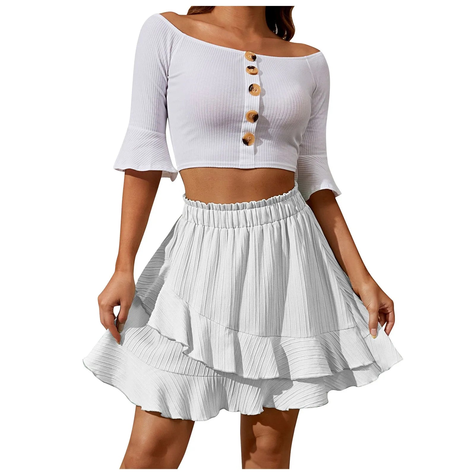 Flowy Ruffle Mini Skirt 🤍