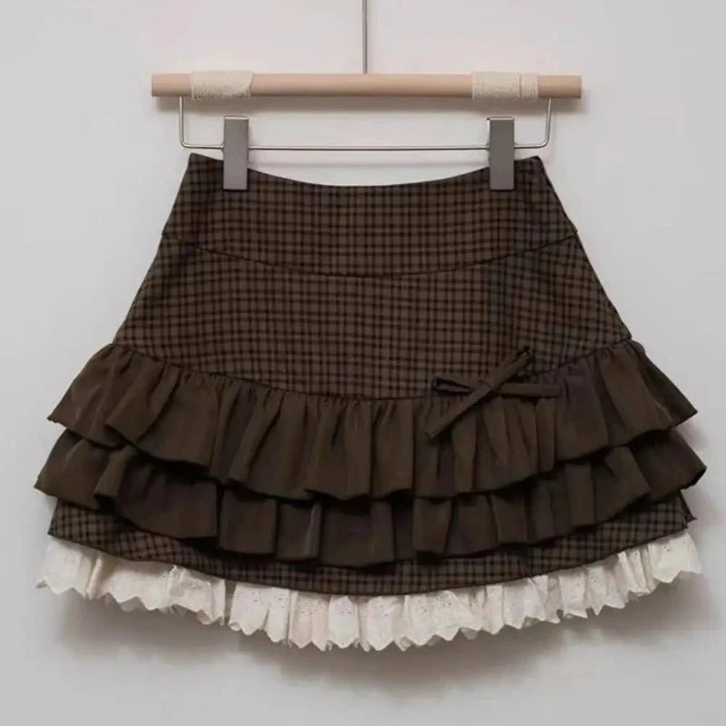 Vintage Lace Ruffle Mini Skirt 🤎