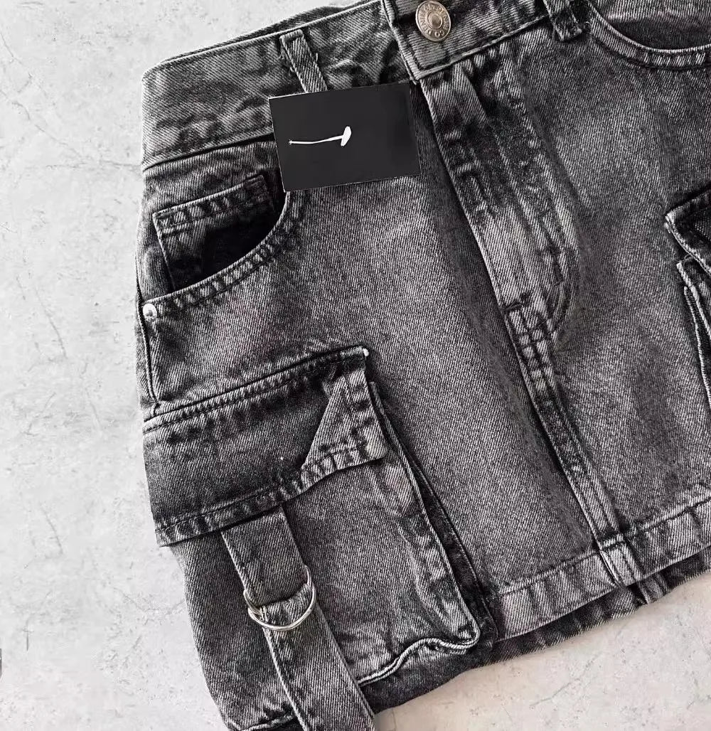 Cargo Denim Mini Skirt